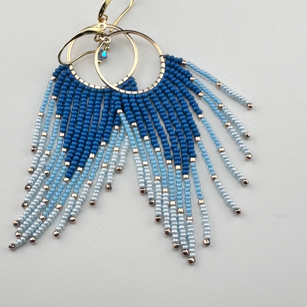 Elegant Ombre Blue Beaded Earrings - Picture 6 of 15